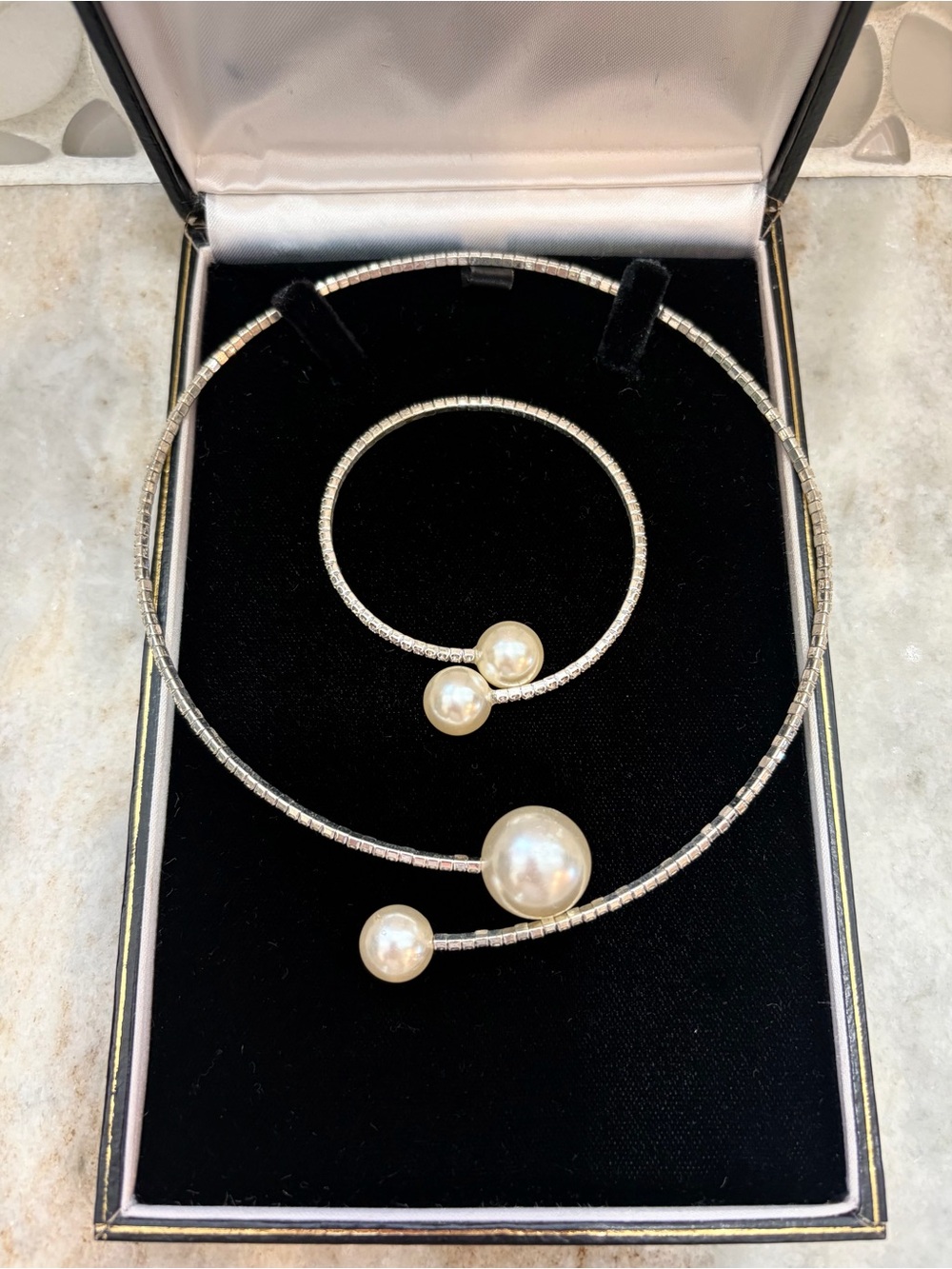 NEW! Crystal & Faux Pearl Necklace & Bracelet